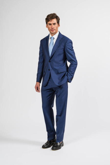 Men suit in blue wool and mohair