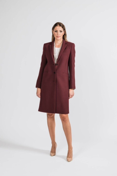 Cappotto donna in misto lana stretch vino